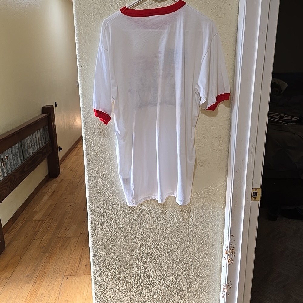 Unisex White & Red Ringer Tee with American Flag & Horses - Picture 4 of 4